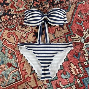 Warehouse Scalloped Striped Bikini Size 8